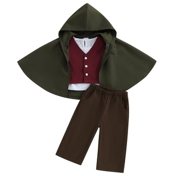 MQTIME  -  Baby Boy Formal Wear Set Solid Color Long Sleeve Round Neck Top Elastic Waist Pants Cape Vest 4 Piece Outfit